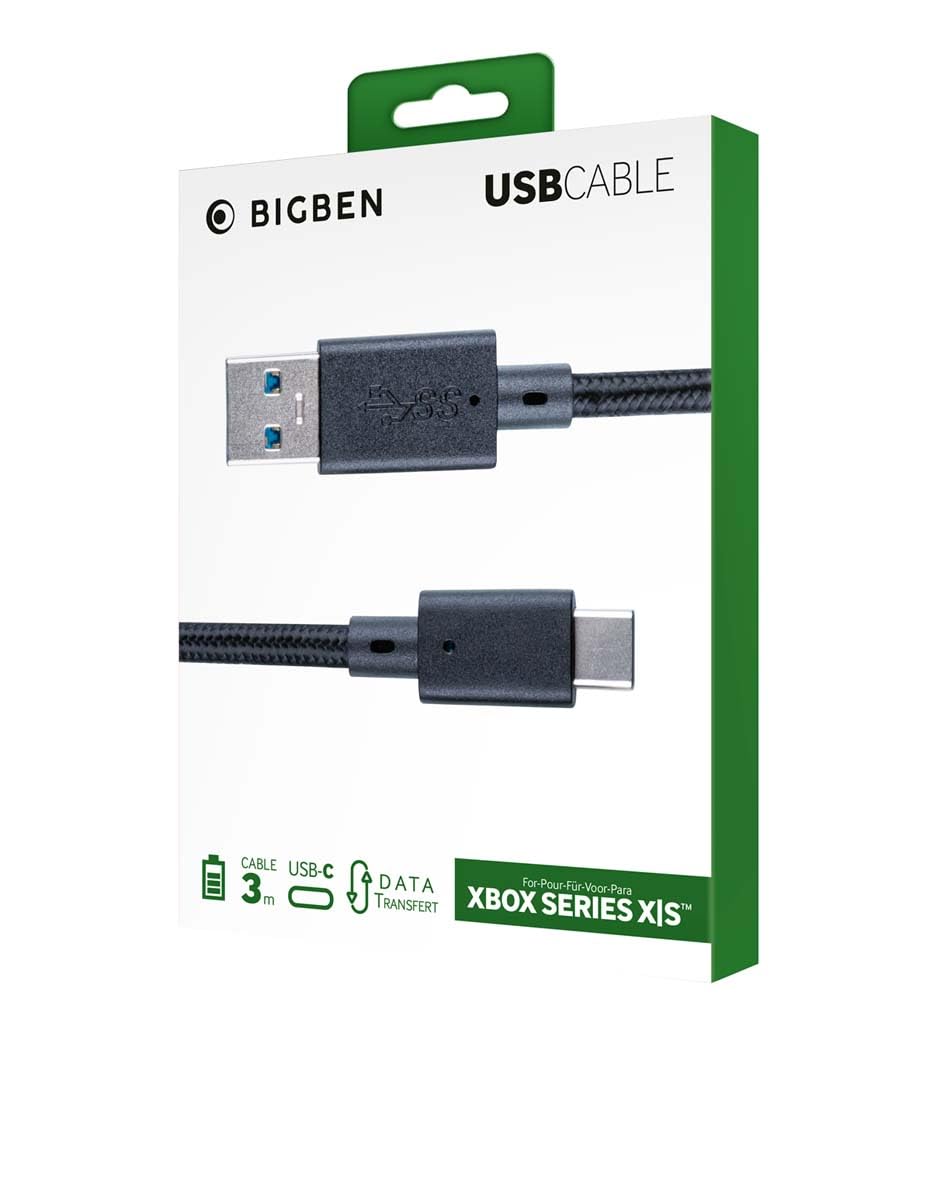 Nacon Câble de Recharge pour Manette Xbox Series. Connectique USB vers USB-C. Longueur 3m. Câble tressé, Noir