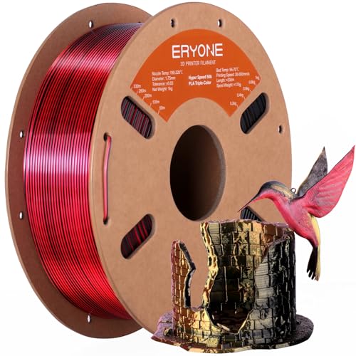 Image of ERYONE Silk Filament PLA+ 1.75mm Shiny 3D Printer Filament, Multicolor PLA 3 in 1, 1kg (2.2LBS) /Spool, HS Silk Tri Color Red Gold Black