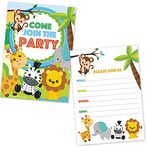 Safari Jungle Zoo Animals Party Invitations for Kids Birthday or Baby Shower