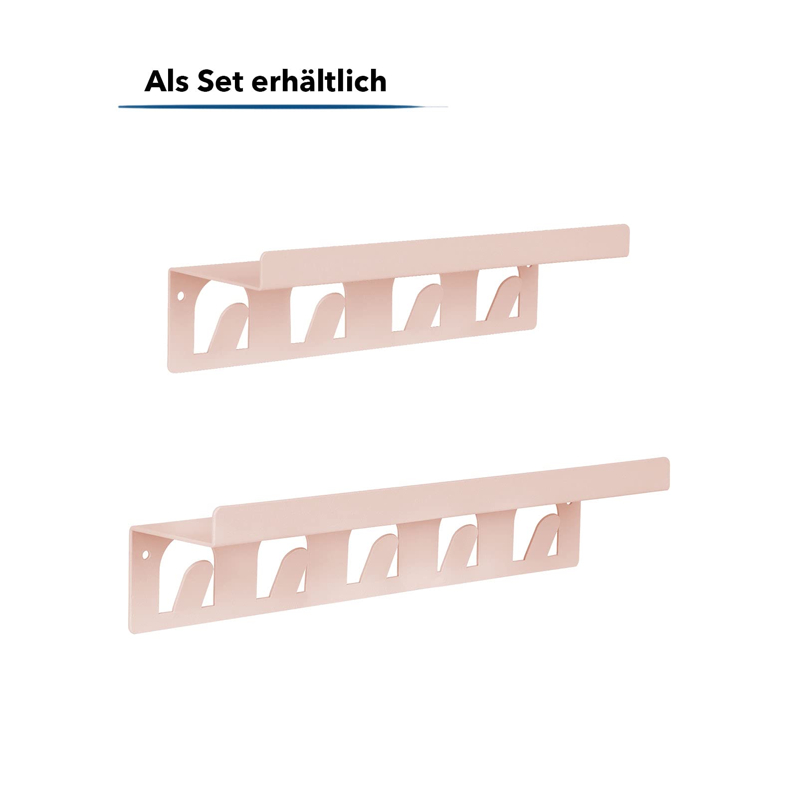 Wandrek van metaal in praktische set van 2 - roze of groen - kamerdecoratie - robuuste afwerking en eenvoudige bevestiging - wandgarderobe zwevende plank plank plank woonaccessoire (met haken, roze