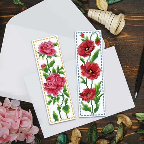 Image of ACRNIGHEET 6PCS Cross Stitch Bookmark Kit for Beginner Flower Pattern Stamped Cross Stitch Kits for Adults Crossstitch Kits Adult Bookmarks with Instructions Hand Embroidery Craft Gift 8''x2.4'' 11CT