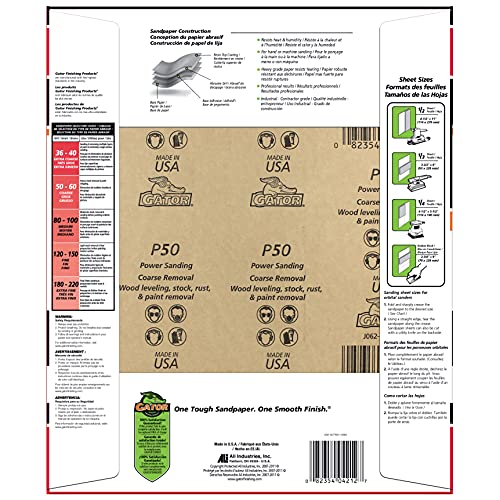 Gator 9" X 11" Multi-Surface Sanding Sheets, 50 Grit, 25 Pack #TOP1