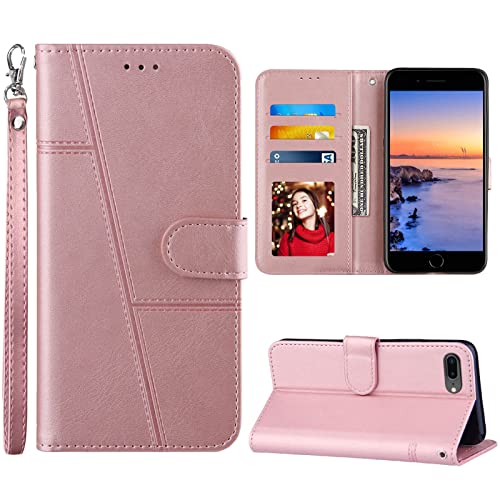 Jancalm Compatible For Iphone 8 Plus Wallet Case,Iphone 7 Plus Case,Iphone 6/6S Plus Case, [Wrist Strap][Card/Cash Slots][Kickstand] Pu Leather Protective Magnetic Flip Phone Covers (Rose Gold) #TOP8