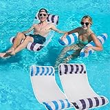 フロート 水上ハンモック 浮き輪ベッド 大人用 130*70cm 二枚入り 背もたれ付浮き輪 底面メッシュ素材 強い浮力 折りたたみ 水遊び 海水浴 海 夏 プール ビーチ 夏 プールパーティー (ダックブルー+ブルー)