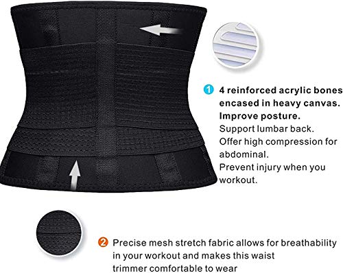 YIANNA Faja Reductora Mujer Abdominal Lumbar Waist Trainer Fajas Reductoras Abdomen Adjustable Negro para Deporte Fitness Postparto, 8002 Size S - imagen 4