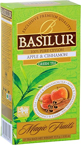 Basilur | Apple Cinnamon Green Tea | Single Origin Pure Ceylon Green Tea | 25 Ct String & Tag Teabags | Pack Of 6 #TOP2