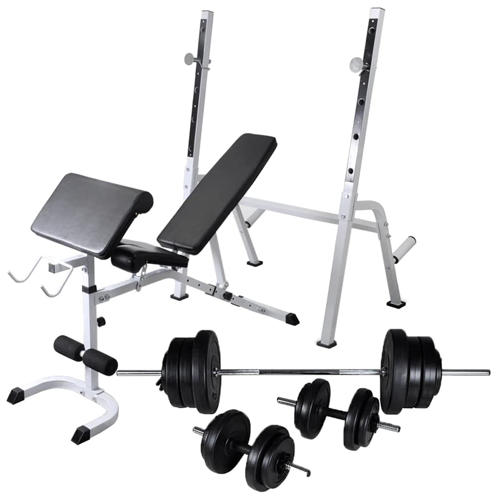 Brokky Panca Multifunzione con Bilanciere e Set di Manubri 60,5 kg-Panca Multifunzione Palestra Casa, Panca Palestra, Pieghevole/Regolabile/Supporto Bilanciere, Panca Reclinabile&Panca Addominali, Pan