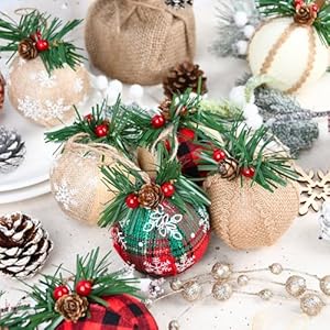 Rustic christmas ornaments for tree decorations farmhouse burlap xmas balls ornaments for holiday decor buffalo plaid shatterproof foam christmas bulbs 80mm 315 inch  urban country home decor