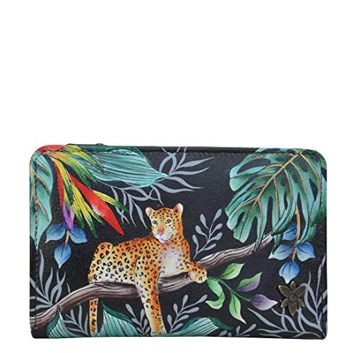 Anuschka Women's Hand-Painted Genuine Leather Two Fold RFID Blocking Organizer Wallet - 6 RFID Protected Card Holders, ID Window and Multipurpose Pockets
