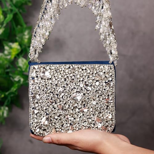 Image of THE TAN CLAN Kavya Beige Flap Over Bag Clutch Purses Luxury Evening Handbags with Handle