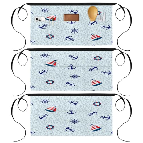 Tablier court de serveur lot de 3 avec 3 poches pour cuisine et bistrot