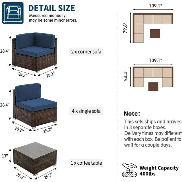 Image of 4PC Patio Furniture Sets, Modular Rattan Outdoor Sectional Furniture Sofa Set, Wicker Patio Conversation for Backyard, Deck, Poolside Coffee Table Set, (Blue)