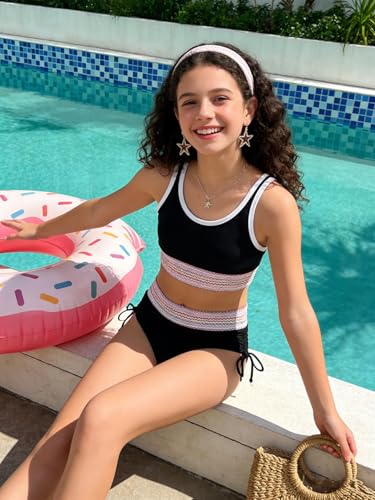 Image of Teen Girls Swimsuit Two-Piece Bikini Set Adjustable Shoulder Straps Bathing Suit Kid Athletic Swimwear with Chest Pad