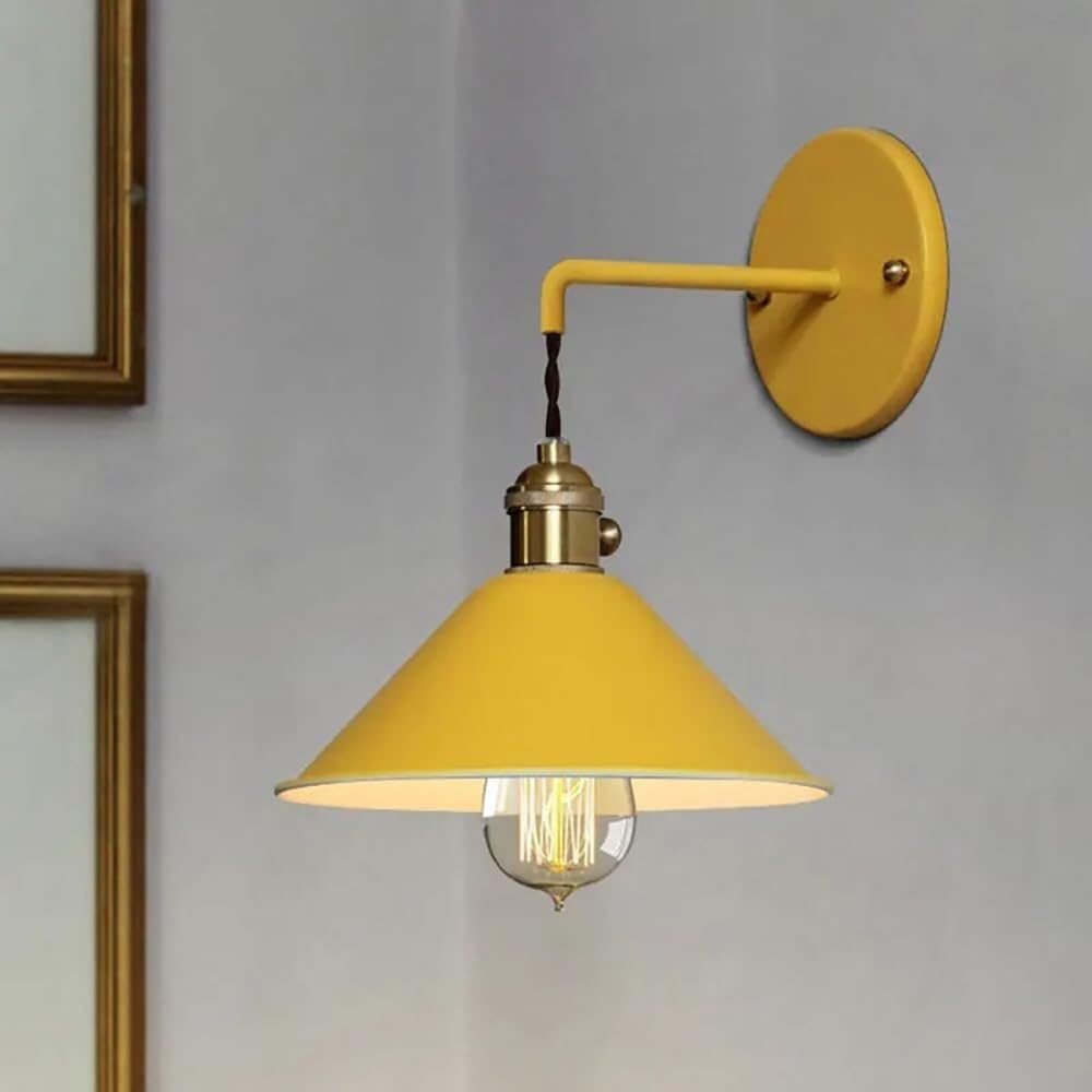 HXYSXHJUO Wall Lamp with On Off Switch Green Macaron E27 Light Copper Holder Frosted Paint Body Sconce for Bedroom Bedside Living Room Study Corridor Entryway Restaurant(Yellow)