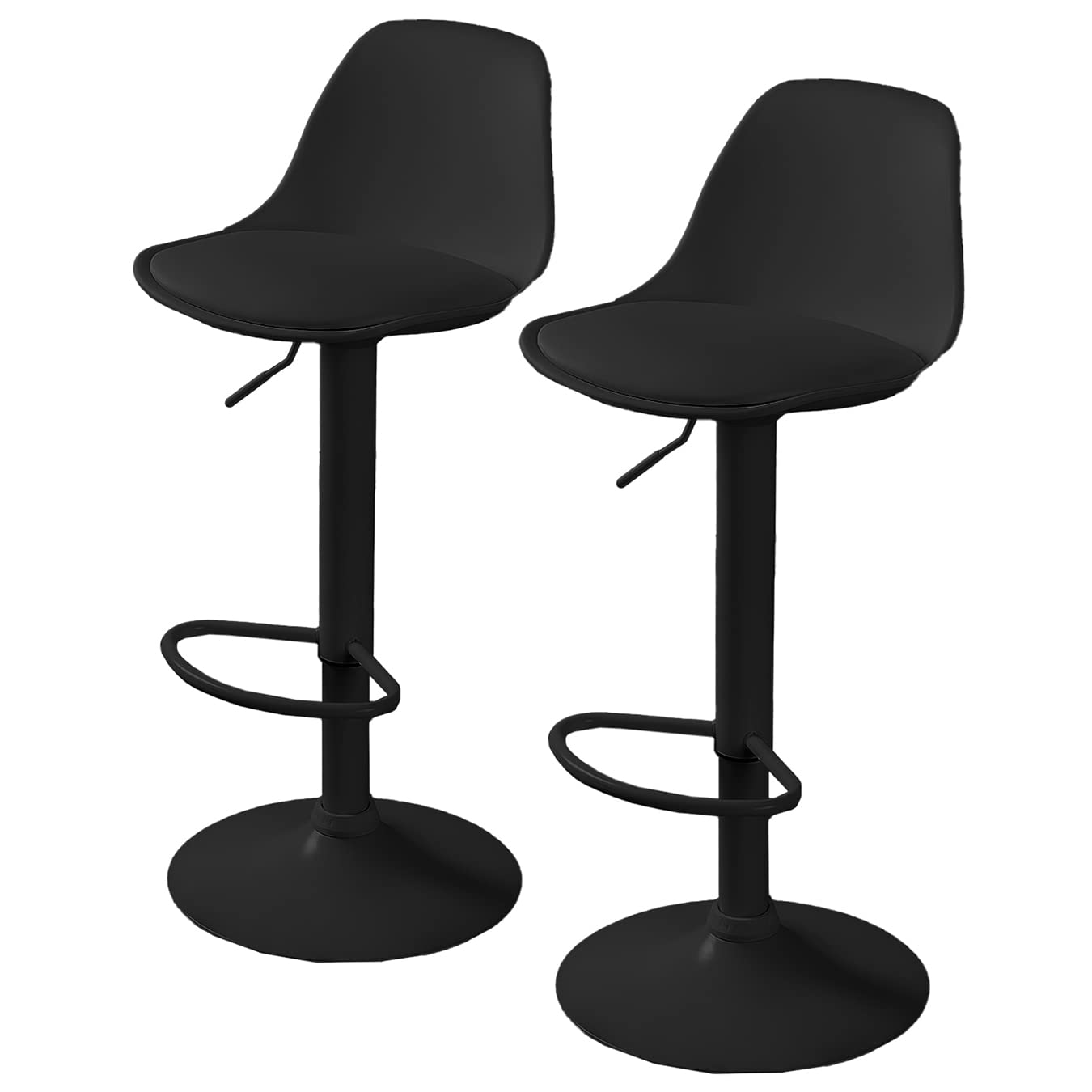 TIENDA EURASIA - Pack de 2 Taburetes Altos de Cocina Regulables en Altura, Taburete Alto Bar, Taburetes Altos de Cocina con Respaldo Comodo, Tamaño 38 x 40 x (min) 83 cm / (MAX) 105 cm (Negro)