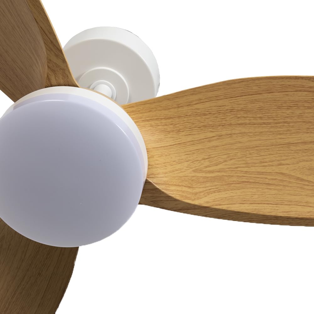 wonderlamp - Ventilador de techo con luz y mando LED 18W Borse Blanco+Madera clara CCT 3000-4000-6000K, Intensidad regulable Con Mando ø90cm