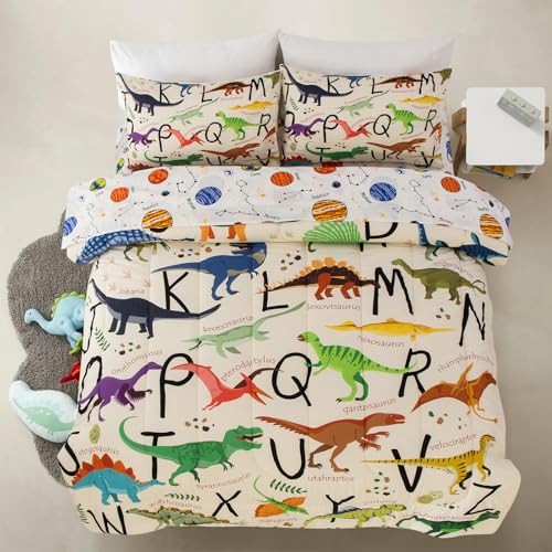 A Nice Night Queen Comforter Set Cartoon Dinosaur Bedding for Boys Girls,5-Piece Bed in a Bag with Sheet Set & Pillowcases, Soft Polyester Kids Teens Bedding Sets