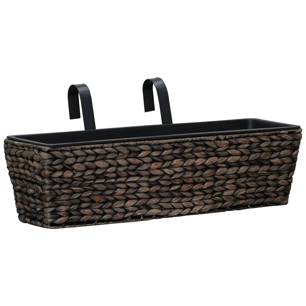 Tidyard 2Stk Blumenkasten Balkonkasten mit Halterung | Balkon Pflanzk?sten mit Metallhalterung | Blumentopf in Poly Rattan Optik | Wasserhyazinthe + Stahlrahmen Braun