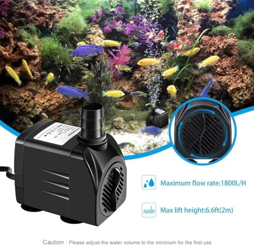 Awroutdoor Wasserpumpe Tauchpumpe, 1800L/H Aquariumpump für Teich Brunnen Aquarium Garten, Submersible Pumpe 3 Düse 13mm-16mm-19mm, Kabel1.9m(25W)