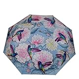Anuschka Umbrella AUTO Open/Close | UPF 50+ Max Sun protection | 38” Waterproof Canopy | Fits in Handbag | Windproof Flexible Fiberglass | Rainbow Birds