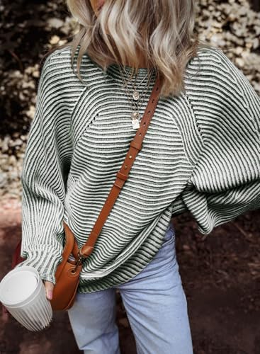Image of EVALESS Striped Sweaters for Women Boat Neck Batwing Sleeve Oversized Pullover Sweater Tops Womens Fall Clothes Outfits