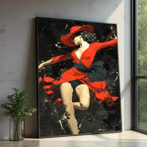 Impression sur toile danseuse flamenco robe rouge 21x30 cm cadre inclus