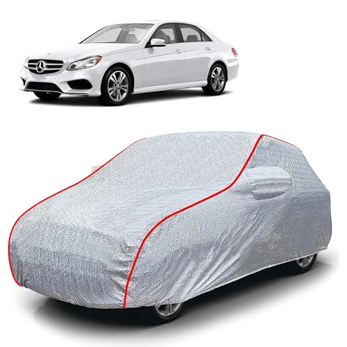 Image of Sulfar 100% Waterproof Car Body Cover Compatible with Mirror for Mercedes Benz E250 (Triple Stitched, Full Bottom Elastic, Magic Silver with Red Piping)