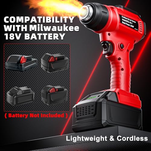 Heat Gun Cordless for Milwaukee 18V M18 Battery (No Battery), Hot Air Gun with 4 Nozzles, Battery Heat Gun for Welding, Bending Pipes, Colour Removal 4 Heat Gun Cordless for Milwaukee 18V M18 Battery (No Battery), Hot Air Gun with 4 Nozzles, Battery Heat Gun for Welding, Bending Pipes, Colour Removal - Image 4