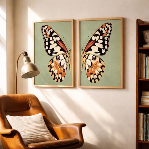 Image of TheMakerly Set of 2 Butterfly Framed Wall Painting for Living Room | Modern Aesthetic Butterfly Wall Art Frames | Nature Inspired Wall Decor for Bedroom, Hall & Office (M.5, 10x13 inches)