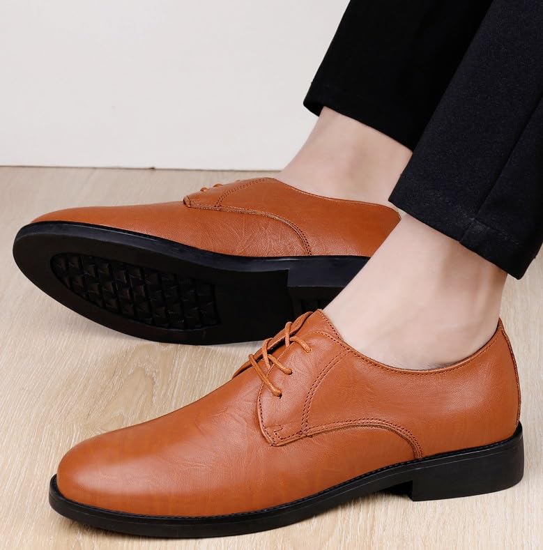Mens Brogue Oxford Shoes Casual Retro Wedding Work Formal Derby Shoes Pointed Toe Slip-On Comfortable Dress Shoes4