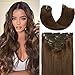 Caliee Clip in Hair Extensions Human Hair Chocolate Brown #4 Real Hair Extensions Clip in Human Hair Double Weft Lace Clip in Hair Extension Seamless Natural Silky Clip in Hair Extehsions 140g 7pcs 22inch