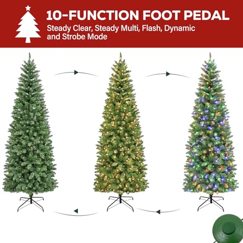 Image of Hykolity 7.5 ft Prelit Pencil Christmas Tree with 792 Branch Tips
