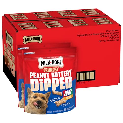 Milk-Bone Peanut Buttery Dipped Dog Biscuits with Jif Peanut Butter 32 Oz. Bags (Pack of 2)