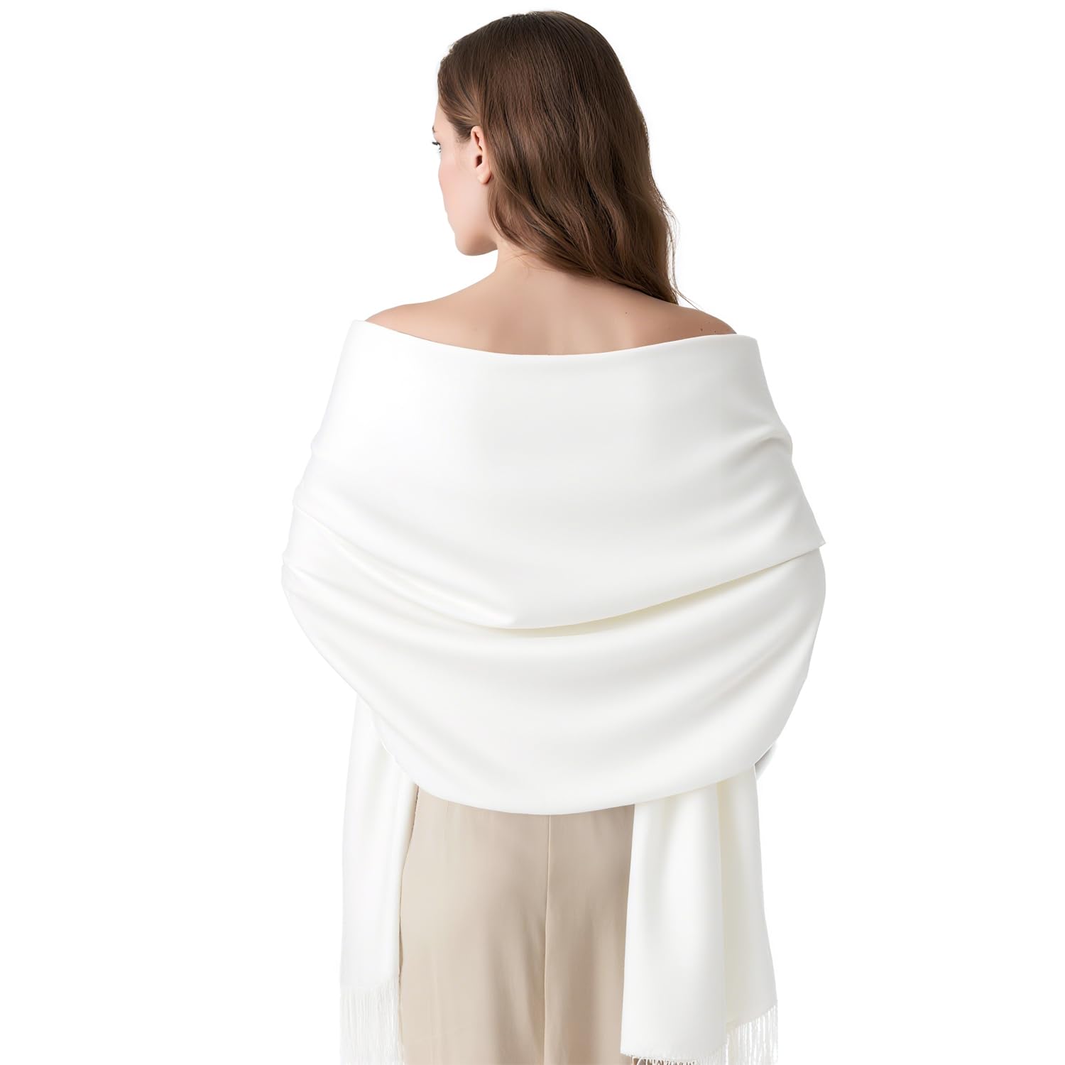 Fachoi Women's Milk White Scarf, Pashmina Shawls Wraps For Evening Dress Long Scarf Wedding Bride Bridesmaid Shawl Gifts For Wedding Winter Scarfs F4-Lspj (White)
