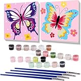 askkqtx 2 Pack Butterfly Paint by Number for Kids,Easy Paint by Numbers for Kids Ages 8-12,DIY Acrylic Oil Painting Kits for Home Wall Decor and Girls Gifts-8x8inch（with Wooden Framed）