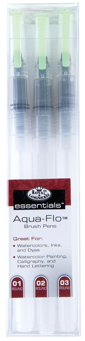 Royal & Langnickel Essentials Aqua-Flo Plastic Refillable Paint Brush Pens, 3pc