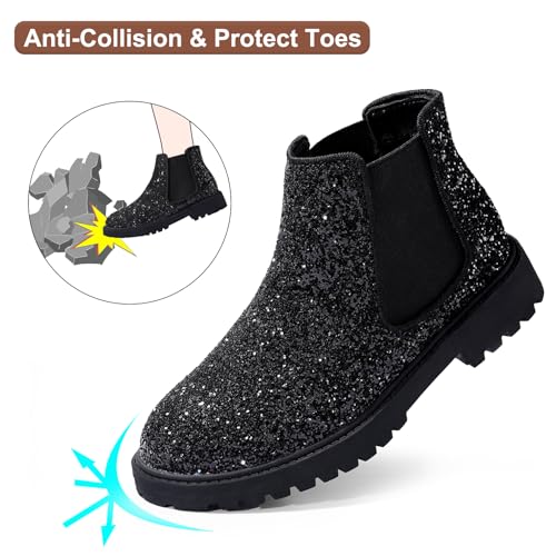 Harvest Land Girl Boots Kids Ankle Boots Warm Side Zipper Boots Low heel Short Booties Winter Snow Boots Anti-Slip Outdoor Shoes for Little Kids/Big Kids Black Size 43
