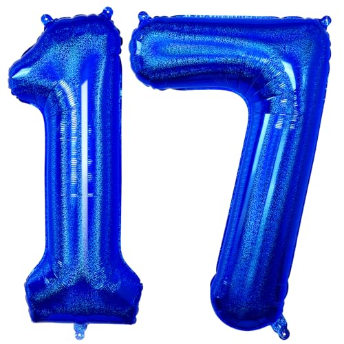 Image of Navy Blue Number 17 Balloon 40 Inch,Dark Blue 17 Balloons Number Big Large Mylar 17th Birthday Balloon for Birthday Party Graduation Anniversary Decorations