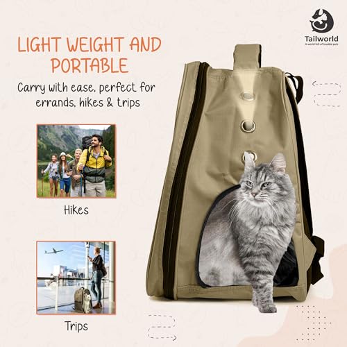 Image of Portable Pet Carrier Backpack for Cats & Small Dogs - Transparent Window, 9 Air Vents, Breathable Mesh, Built-in Safety Leash, Lightweight Travel Bag for Outdoor & Travel (Beige)