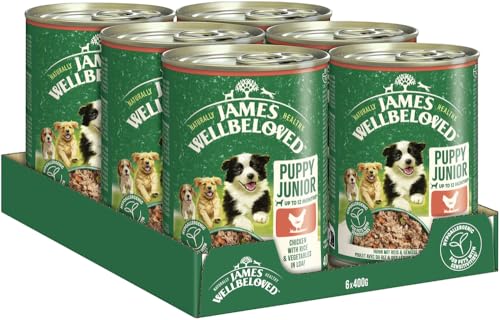 James WELLBELOVED 6 x 400g Hund Welpe/Junior Dose Nassfutter Huhn in Pastete
