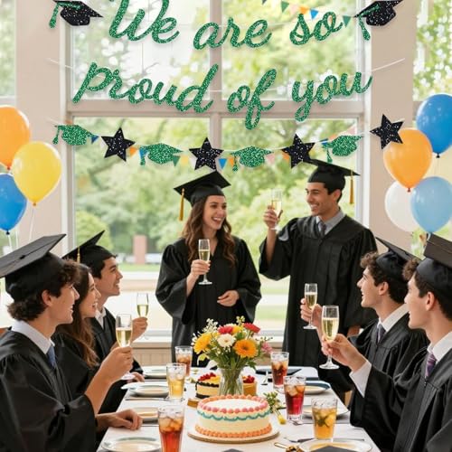 Image of We are So Proud of You Banner Graduation Party Decorations Glitter Congratulations Class Grad Ideas Green