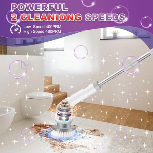 Image of Electric Spin Scrubber, 7 Replaceable Brush Heads, 1.5H Bathroom Scrubber Dual Speed & Adjustable Extension Arm, Cordless Household Cleaning Brush for Bathroom Tub Tile Floor