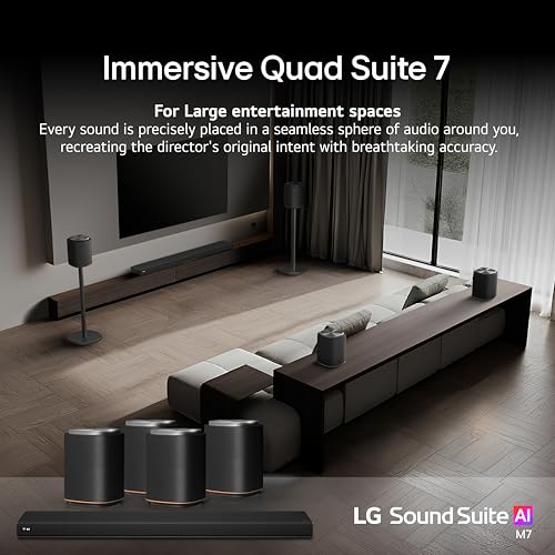 Image of LG Sound Suite Immersive Quad Suite 7 Wireless Bundle| H7 Soundbar + 4X M7 Wireless Dolby Atmos Speakers | 13.1.7 Ch FlexConnect, α11 AI Processor & Premium Audio (New 2026 Model)