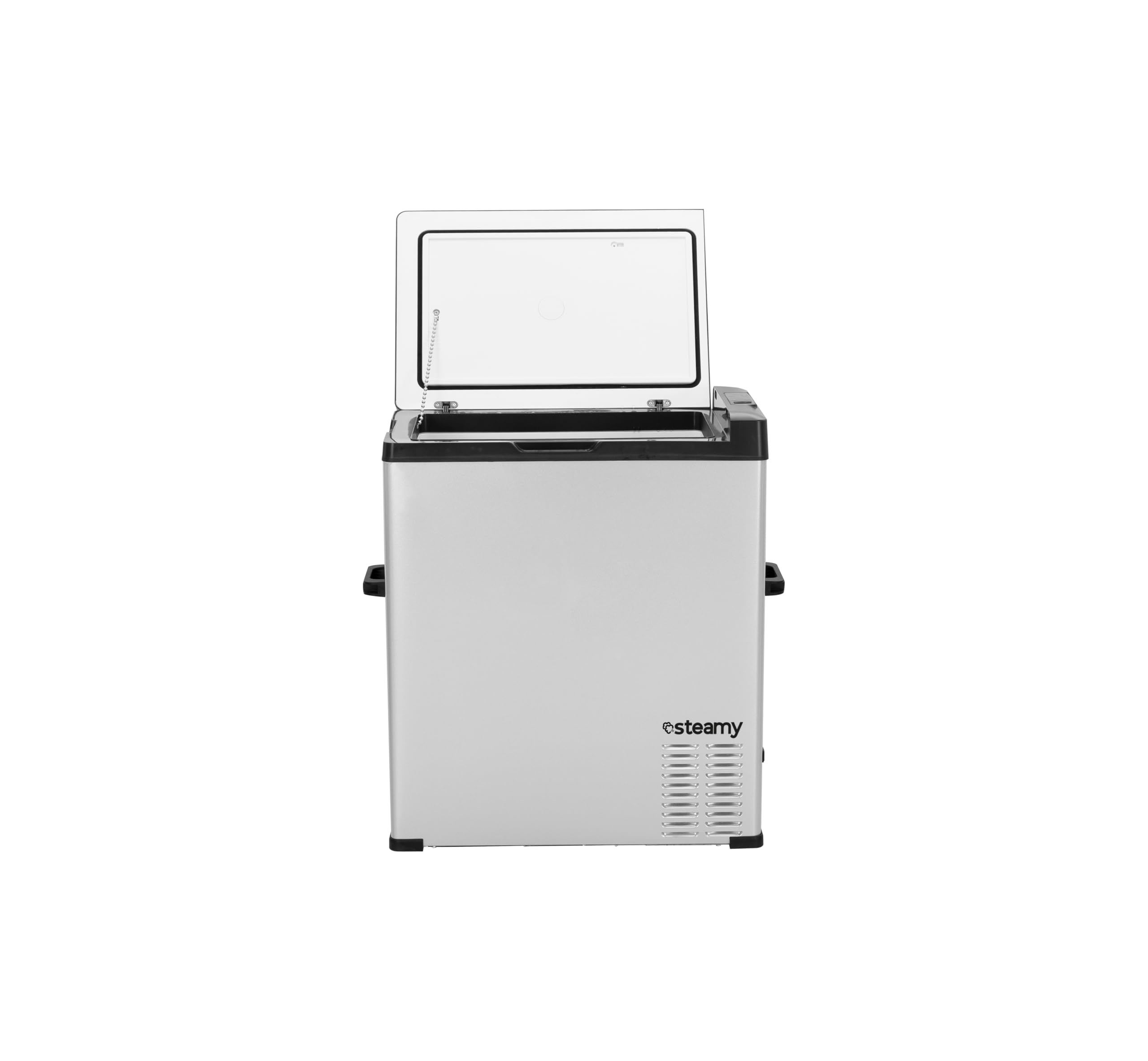 Steamy-E Single Zone 75, Frigorifero Elettrico a Compressore, 12/24V DC e 100-240V AC, per Congelare e Raffreddare da -20℃ a +20℃, Ideale per il Campeggio, 64 Litri, Argento