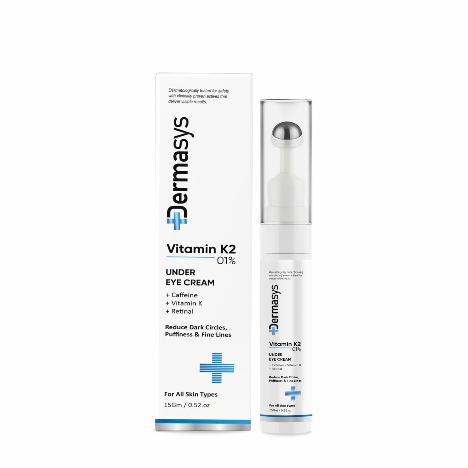 Vitamin K2 1% Under Eye Cream with Caffeine & Retinal | Reduces Dark Circles, Puffiness & Fine Lines | Cooling Metal Roller Applicator | Under Eye Cream For Men & Women | 15 g-picture-29