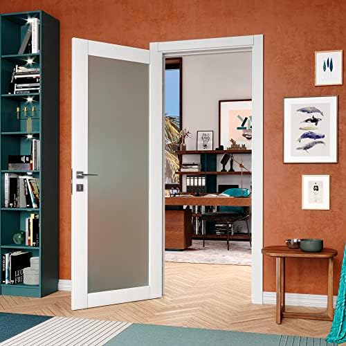 Valusso Design Prefinished Solid Wood Core Frosted Tempered Glass Door Slab Alpine White 32''X80''