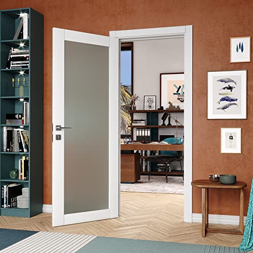 Valusso Design Prefinished Solid Wood Core Frosted Tempered Glass Door Slab Alpine White 32''X80'' #TOP25