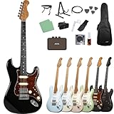 Eris. Nestia エレキギター初心者セット SSH コイルタップ搭載 ローステッドメイプルネック (べっ甲ブラック, 充電式ミニアンプ初心者14点セット)