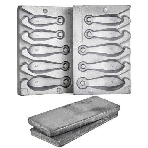 MOPHOEXII Bank Sinker Lead Mold with 2.1LB Lead Sheet Fishing Weight Molds with 5 Mold Cavities 1 oz 2 oz 3 oz Without Handle