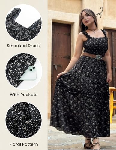 Image of Scarlet Darkness Floral Dress for Women 2026 Flowy Sundress Smocked Cottagecore Dresses